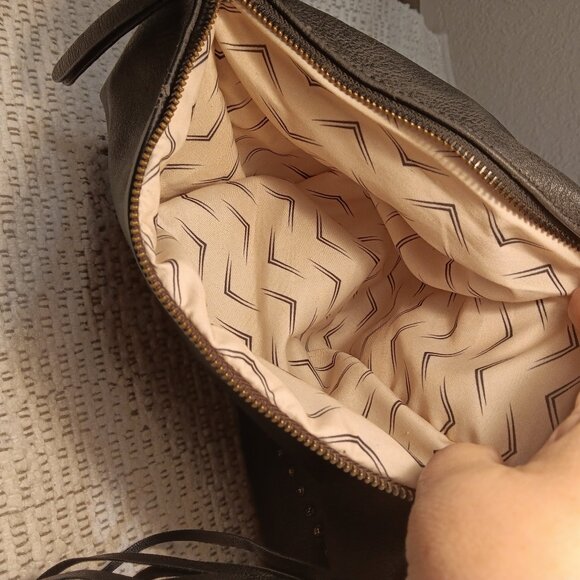 Moda Luxe black faux leather studded with tassel shoulder sling hobo bag purse - Picture 5 of 13